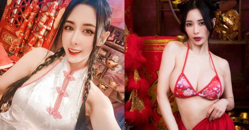 「巨乳版迪麗熱巴」辣穿粉色旗袍！「超厚重乳量」光看就提神醒腦！