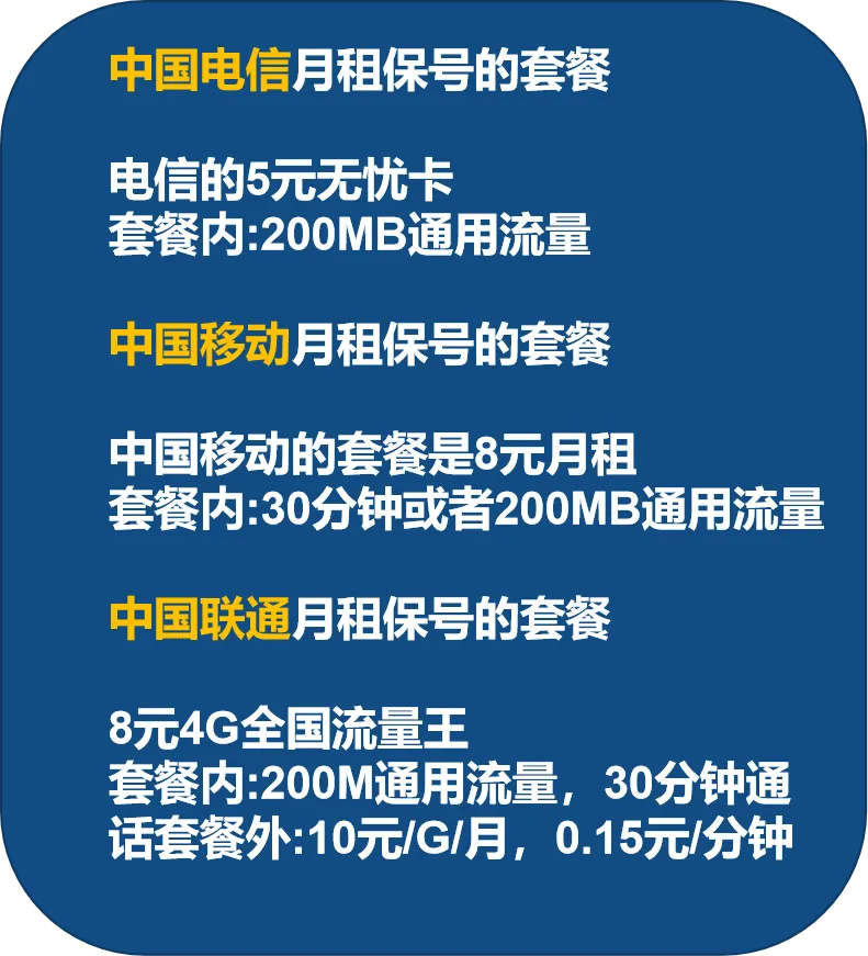 移动联通电信三大运营商5/8元保号教程